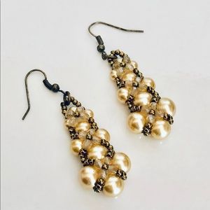 Handmade Champagne Gold Crystal & Pearl Earrings